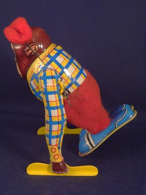 JOUET ANCIEN TOLE Singe Tricycle Vintage Tin Toy Monkey Bicycle Haji