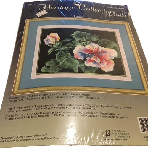 SEALED VTG HERITAGE COLLECTION “HIBISCUS“ NEEDLEWORK KIT! 18” X 14” - Picture 7 of 7