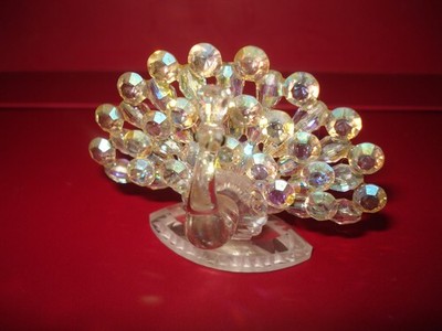 Peacock Luster Crystal Glass Figurine Miniature 2.5'' x 1.75''