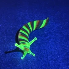 Handblown Art Glass UV Reactive Rainbow Swirl Slug Figurine Green Uranium Glow!