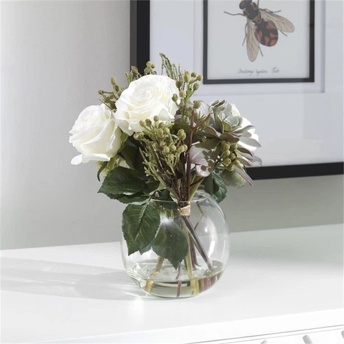 Uttermost Belmonte Polyester Glass Plastic Floral Bouquet & Vase in Green/White - Picture 7 of 7