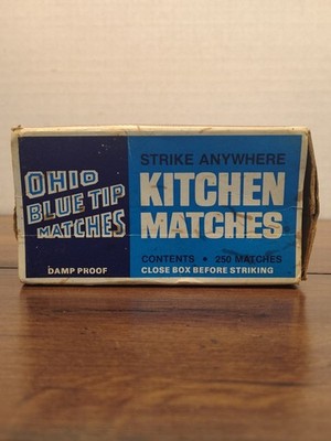 Ohio Blue Tip Strike on box/Safety Matches Damp Proof Mostly Full Box Vintage 