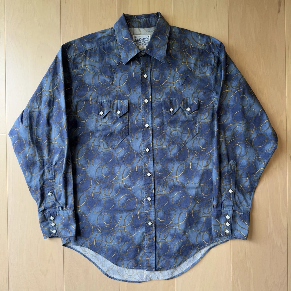 Camisa a Presión Rockmount Ranchwear Mediana Azul Cuerda Vaquero Occidental Hecha en EE. UU. Foto 2 de 4