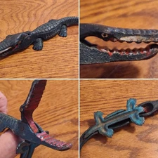 Vtg Cast Iron Alligator Nutcracker Painted Eyes Mouth Florida Novelty Souvenir