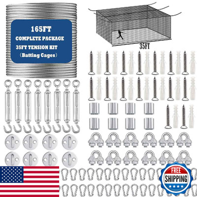 Jecarden Batting Cage Netting Wire Tension Kit 35ft Baseball Softball Indoor Out
