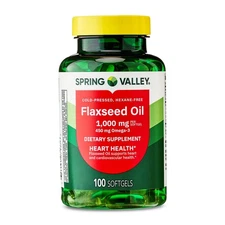 Spring Valley Flaxseed Oil Dietary Supplement Softgels for Heart Health, 1000 mg
