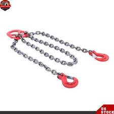 Double Leg Chain Sling with Hooks, 10Ft 3/8" G80 Alloy Steel 2 Leg Red 7100LBS