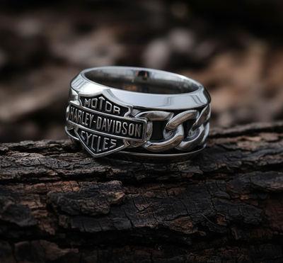 Harley-Davidson® Inlaid Chain Bar & Shield® Logo Ring Stainless