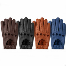 Men's Genuine Lambskin Leather Driving Gloves Soft Perforated Chauffeur Gloves