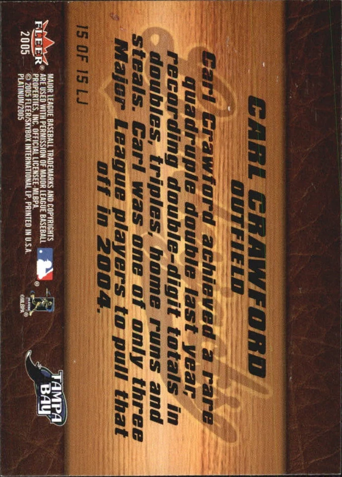 2005 Fleer Platinum Lumberjacks #15 Carl Crawford - NM-MT - Image 2 of 2