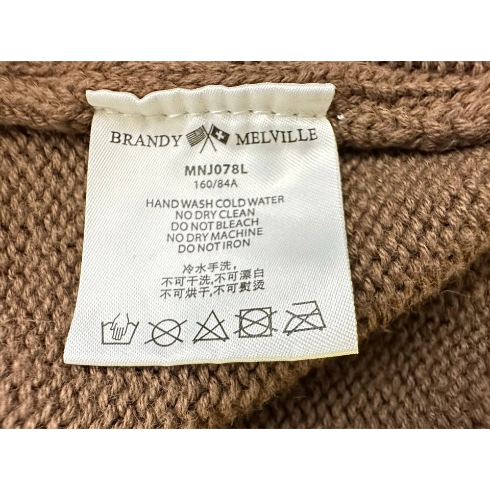 Brandy Melville Cropped Button Up Cardigan Sweater Chocolate Brown Cotton Blend - Image 3 of 4