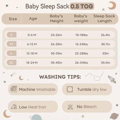 Unnivoll Baby Sleep Sack 0-6 Months 3 Small, 0.5 Tog White Gray Blue Space - 第 6/7 張圖片