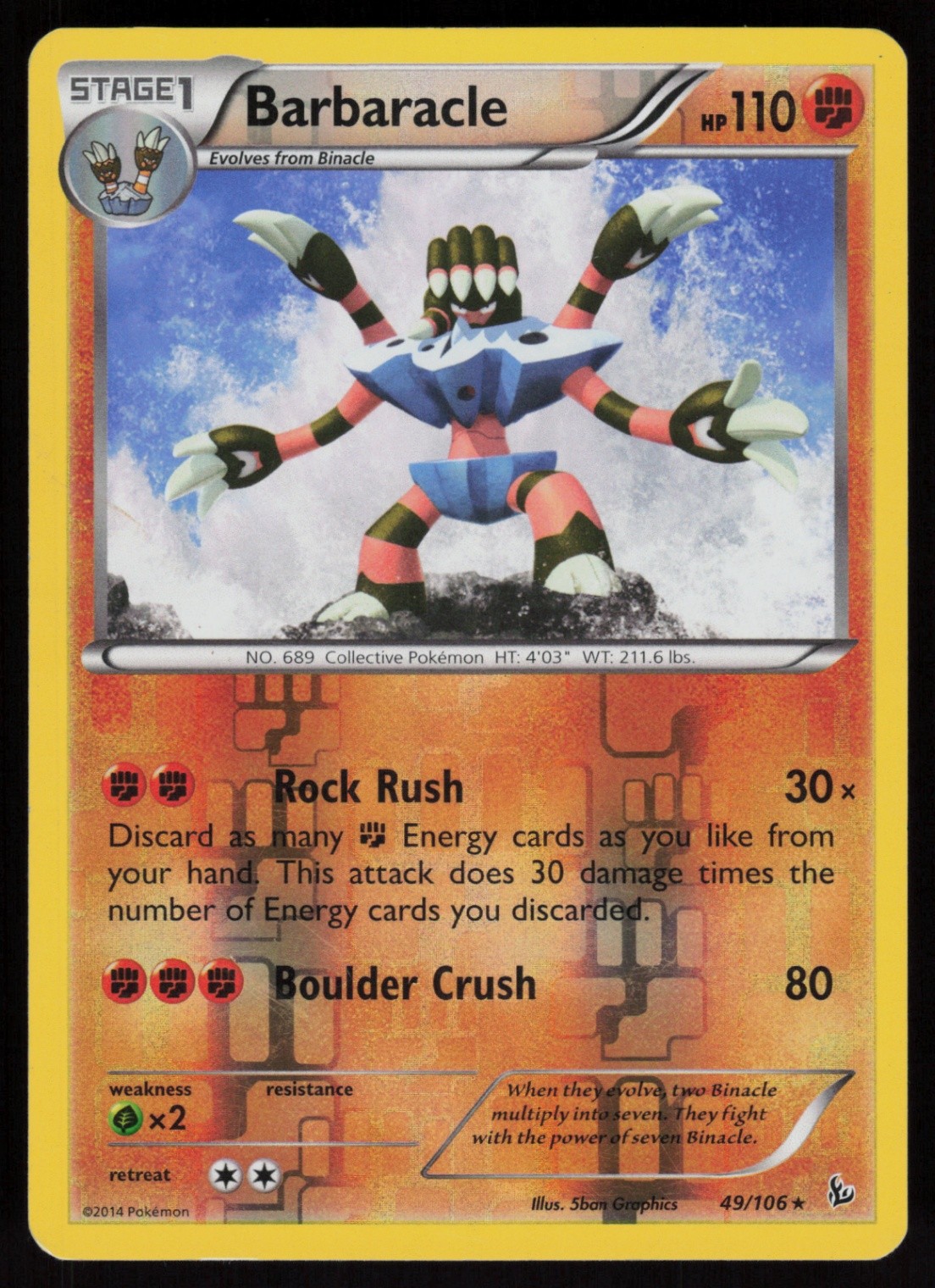Reverse Holo Barbaracle 49/106 XY - Flashfire 5ban Graphics Art Pokemon TCG Card