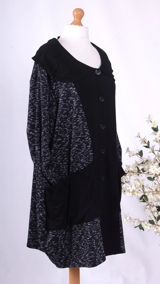 AKH GERMANY LAGENLOOK BLACK FLECK JACKET/COAT PLUS SIZE POCKETS 26/28 - N6663 - Image 3 of 4