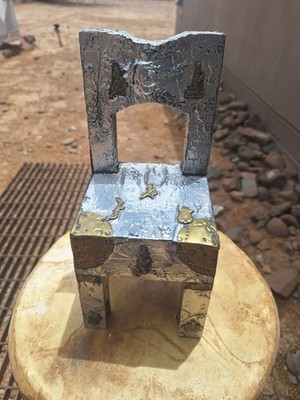 Vintage Mexican Folk Art Tin Milagro Mini Chair Religious