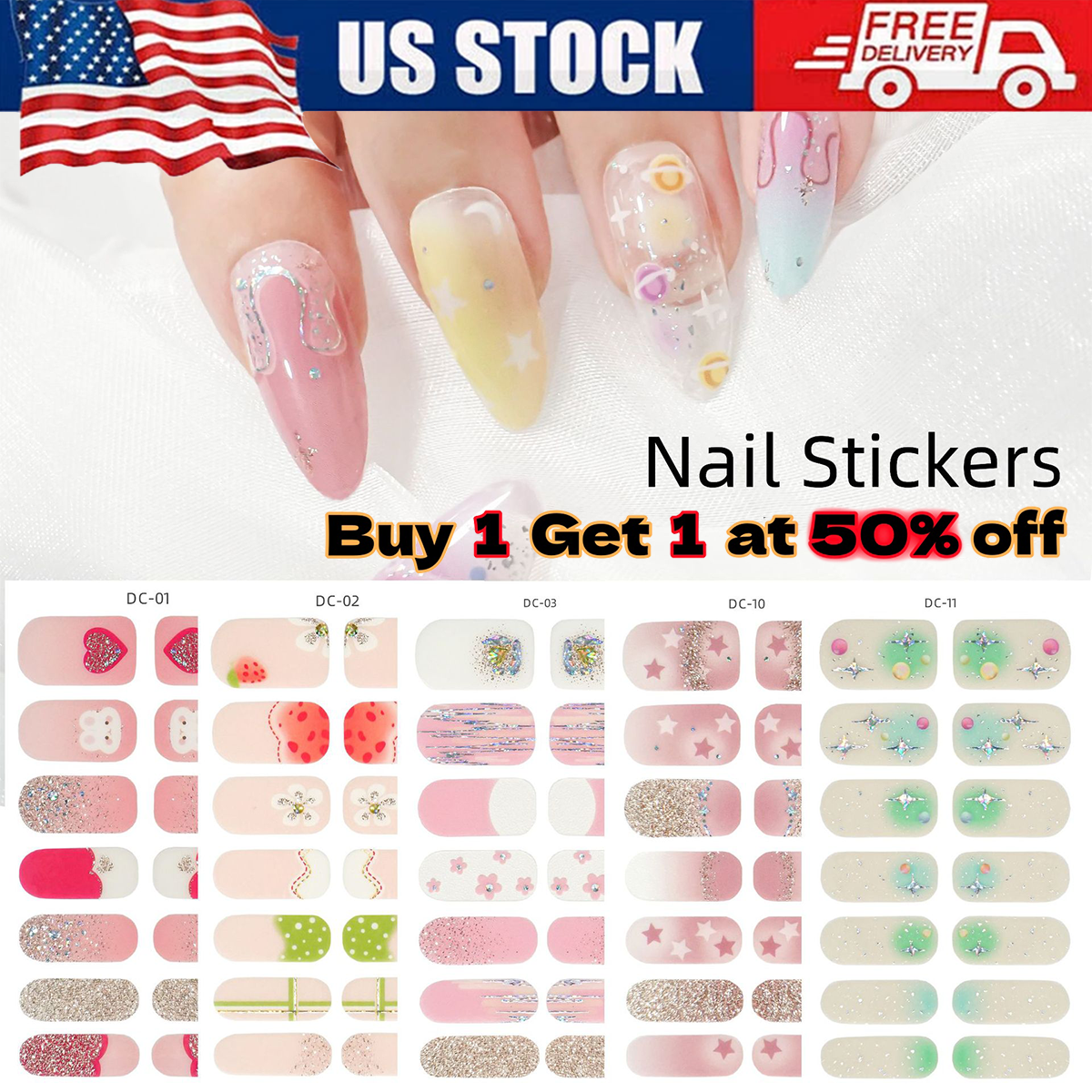 18pcs Wearable Fake Nail Colorful Designs Press On Long Cover Coffin False Nails