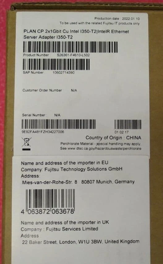 NEW Fujitsu Intel I350-T2 Dual Port Gigabit Ethernet Adapter S26361-F4610-L502 - Image 3 of 4