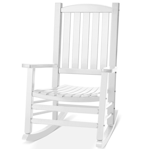 Wood Outdoor Rocking Chair, Oversized Patio Rocking Chair w/400lbs Support & ...