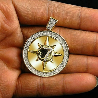 1Ct Round Lab Created Diamond Five Percenter Men Pendant 14K Yellow Gold Plated