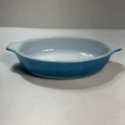Pyrex Tableware Blue Baking Dish 700-10oz Glass Oval Vintage 7” Long Used