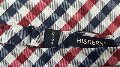 Hisdern Bow Tie Bowtie Plaid Red White Blue Hand Made Adjustable