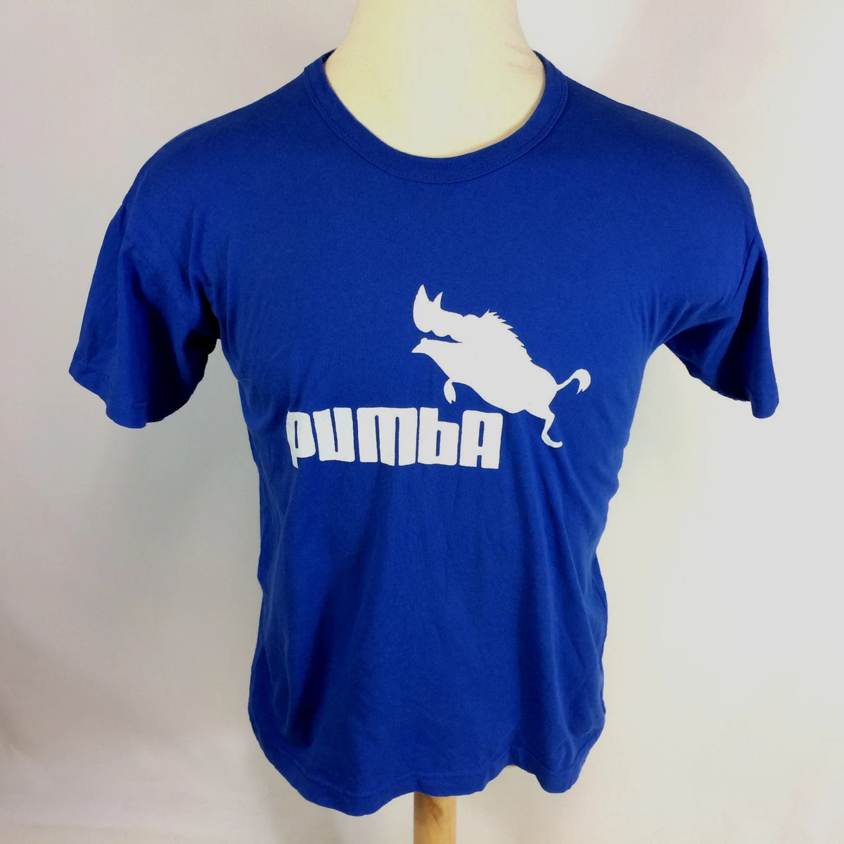Vintage 90s Pumba T Shirt Animal Boar Pig Blue Soccer Tennis Cartoon