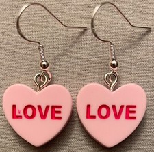LOVE PINK CONVERSATION HEART EARRINGS - Resin with SS Ear Wires VALENTINE'S DAY