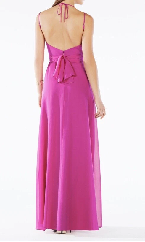 BCBG MAXAZRIA Rosabelle Open back Silk Chiffon dress Hot Pink 0-2-6 $398