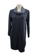 PURE JILL J.JILL Women's M Cowl Neck Black Gray Tunic Sweater Dress Shift EUC