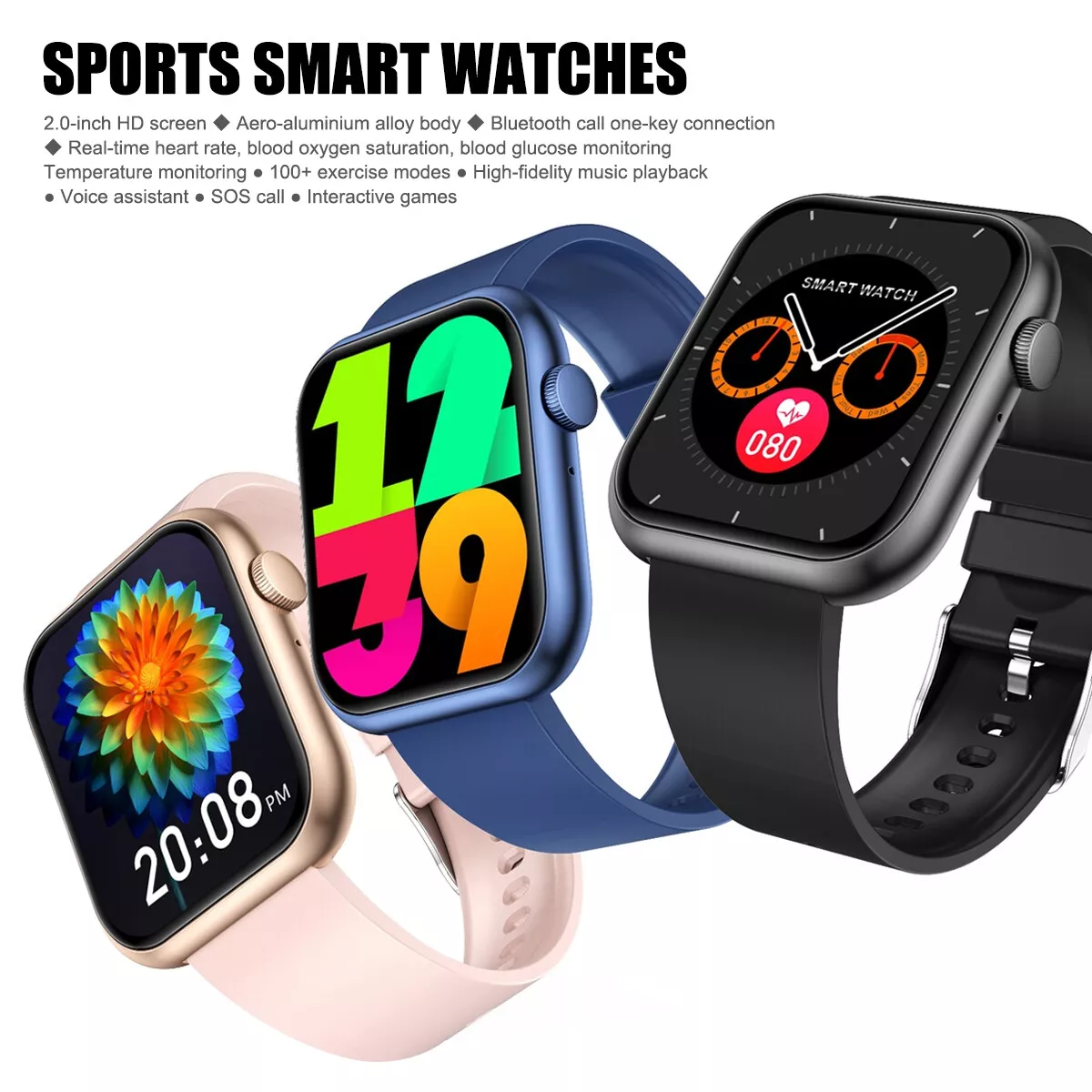 Smart Watch Bluetooth Calling Body Temperature Fitness Tracker Men Women