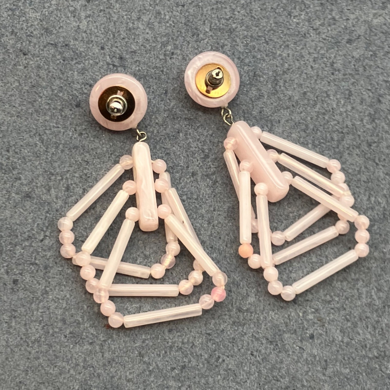 Dangle Pierced Earrings Translucent Pink Marbled … - image 4