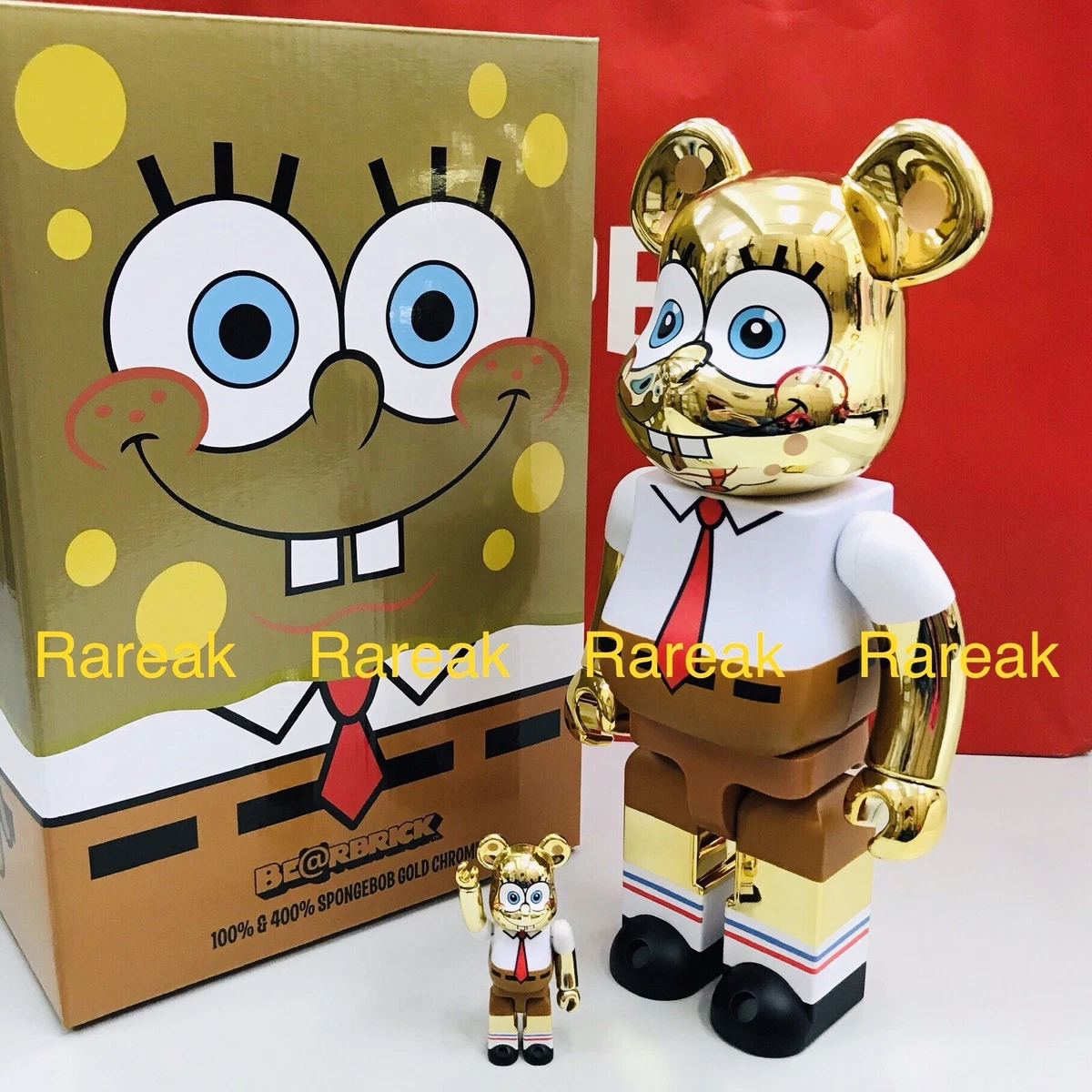 Medicom Bearbrick Nickelodeon SpongeBob Gold Chrome Bob 400% + 100% be@rbrick