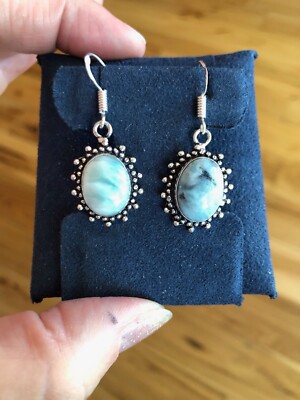 Artisan Southwest Big Sky Blue Larimar Sun Flower Bezel Earrings