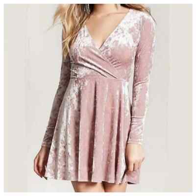 pink velvet dress forever 21 Forever 21 Fit And Flare Pink Crushed Velvet Dress Size Small