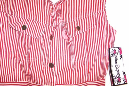 Cotton Express Sleeveless Vest Tops Red & White Denim + Floral Sizes M & L NWT - 第 3/11 張圖片