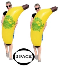 2 Pack Cool Yellow Inflatable Banana (46") Vinyl. Safe Inflate Fruit. Pool Toy.