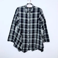 Tulip Brand Plaid Oversized Button up Tunic Top Flared Trapeze Lagenlook Small