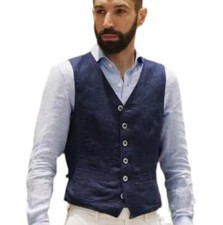 Men's Cotton Linen Vest Formal Slim Fit Waistcoat Retro Casual Coat Summer Chic