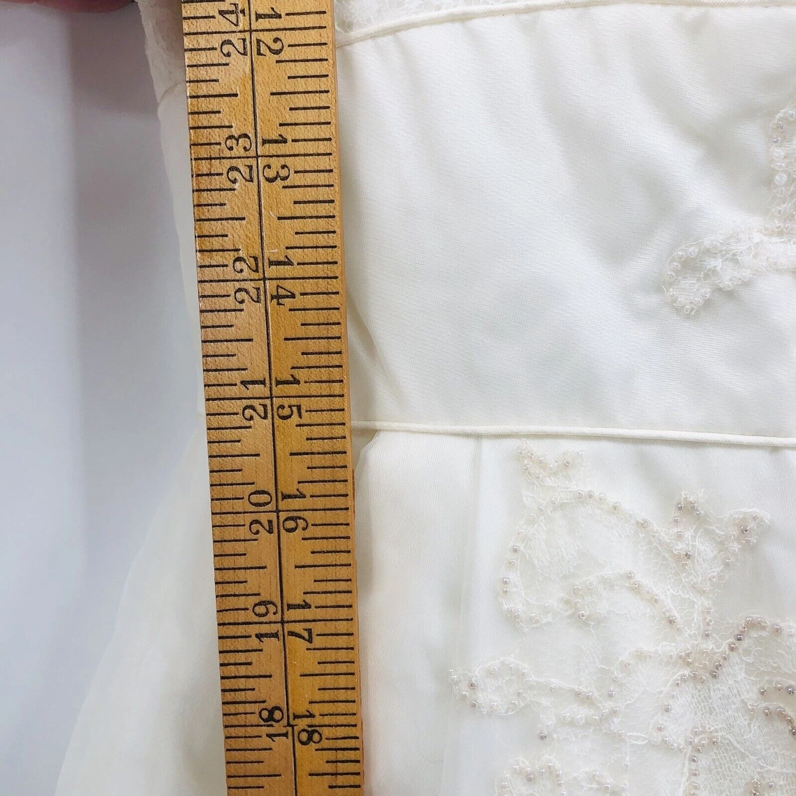 OFF WHITE Abito da sposa anni 60 linea A pizzo tulle bianco sporco trasparente manica lunga senza cartellino