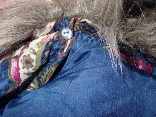 Chicos 2 Paisley Removable Faux Fur Collar Vest Zipper Closure Puffer Blue L - Picture 9 of 9