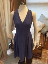 NEW Ann Taylor Loft Textured Periwinkle Blue Fit Flare Dress 8