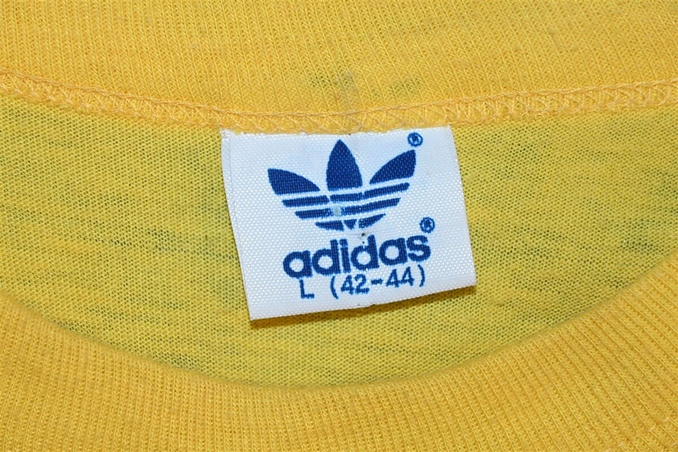 vintage 80s ADIDAS TREFOIL LOGO RUNNING FINISH LINE RACE YELLOW t-shirt MED M - Image 4 of 4