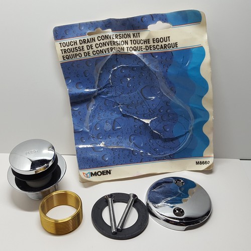 1996 MOEN Touch Drain Conversion Kit Overflow Plate Bushing Screws Gasket - 第 1/9 張圖片