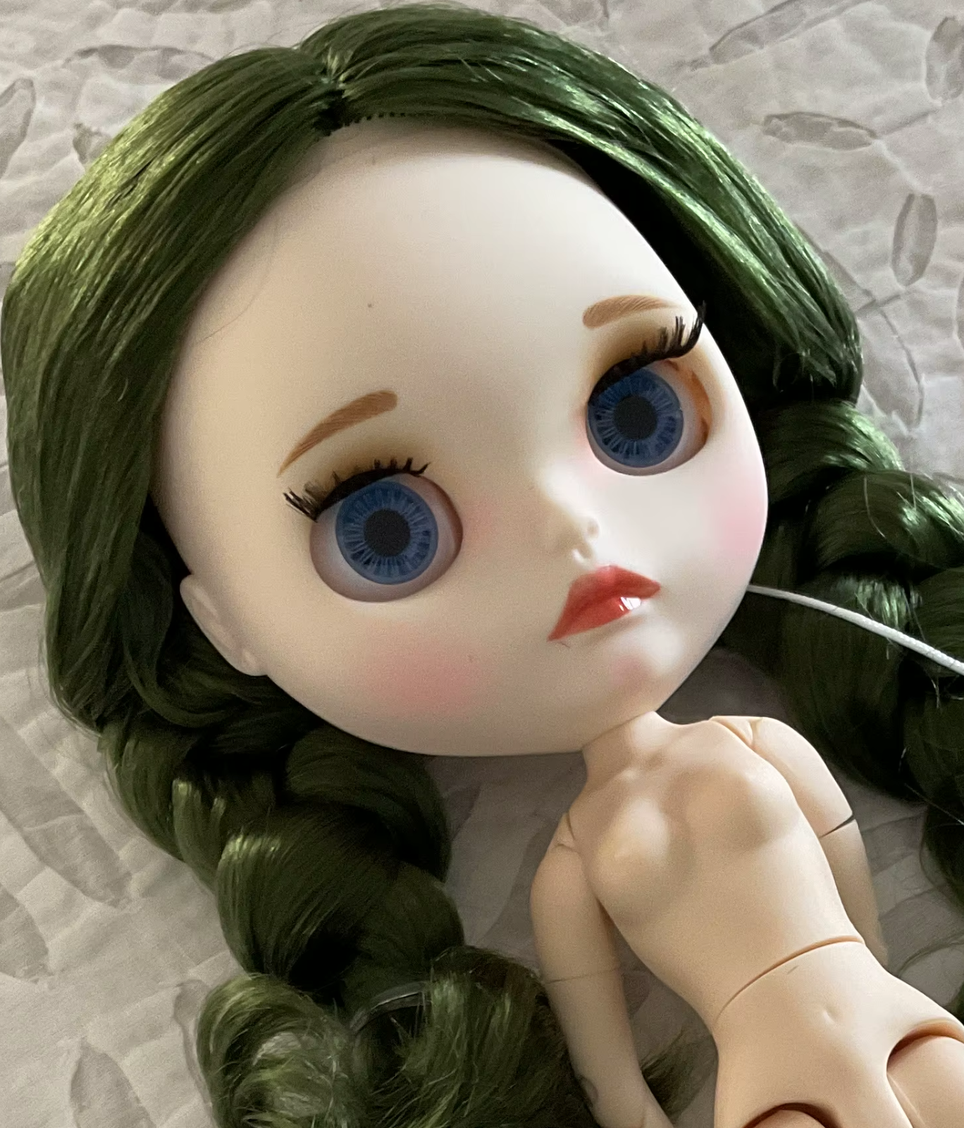 Neo Blythe Doll Matte Face Odd Dark Green Hair Interactive Toy 4 Color Eye Braid