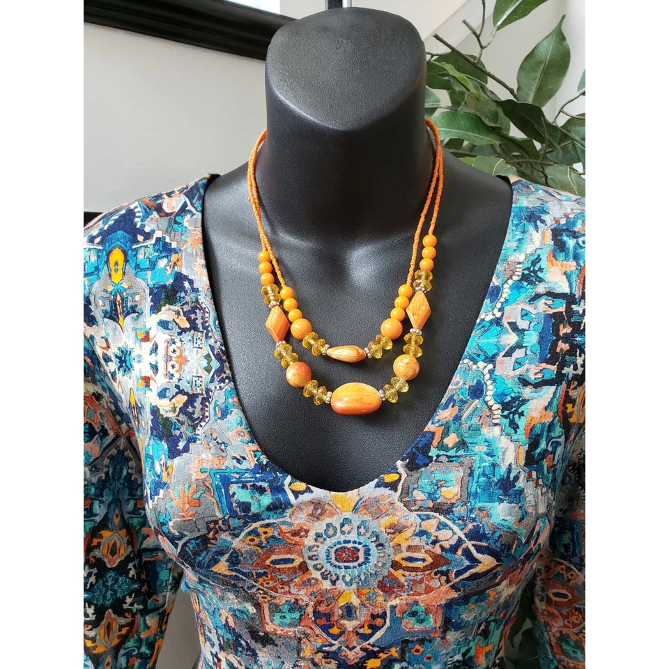 Karen Kane Knee Length Dress Womens Medium Multi Viscose Casual V Neck Back Zip - Image 2 of 4