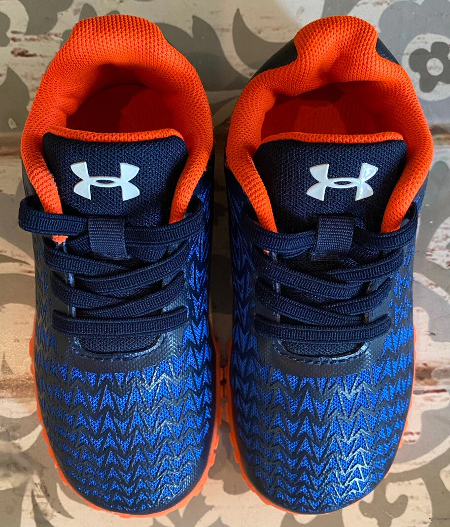 Boys Under Armour Shoes Size 8 Road Hugger Low Top Pull On Blue Orange