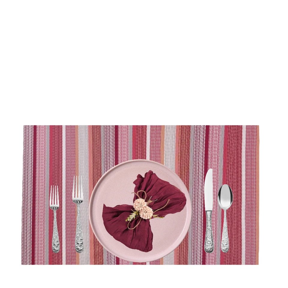 Juego de manteles individuales rectangulares rayas tejidas rojas y rosas PVC interior exterior polivinilo/6 Foto 3 de 3