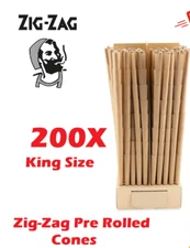 Zig-Zag King Size Unbleached Pre rolled Cone 200 Cones Free Shipping