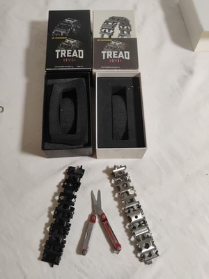 2 Authentic Genuine Leatherman Tread Bracelets Multi Tool Black & Silver + Micra