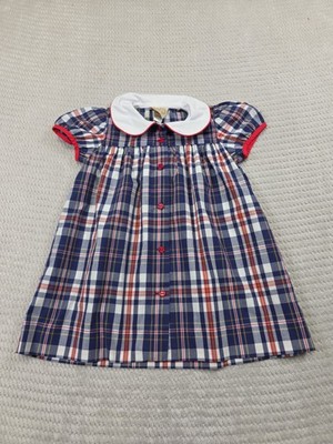 Beaufort Bonnet Company Dress Babygirls 3T Smocked Blue Plaid Collared